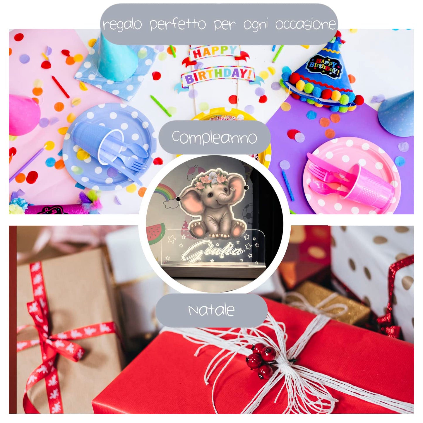 Lampada elefante personalizzata regalo nascita battesimo — Lo Realizzo®