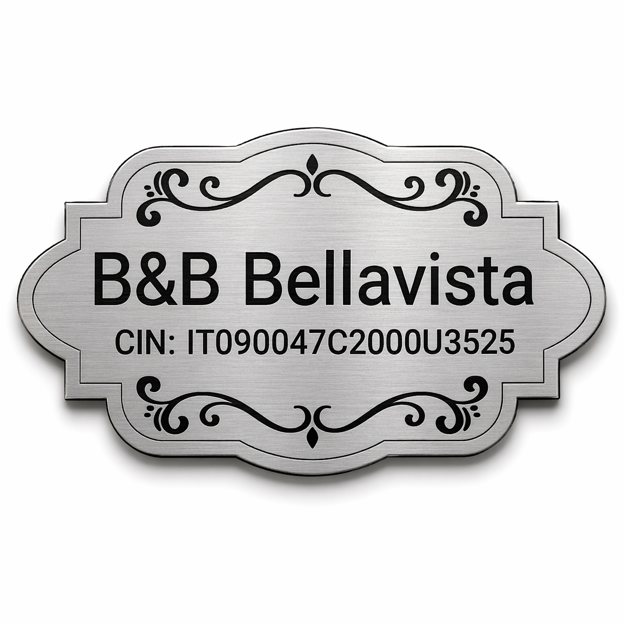 Targa CIN B&B personalizzata argento fondo bianco con nome struttura e codice CIN — Lo Realizzo®