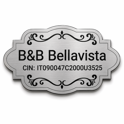 Targa CIN B&B personalizzata argento fondo bianco con nome struttura e codice CIN — Lo Realizzo®