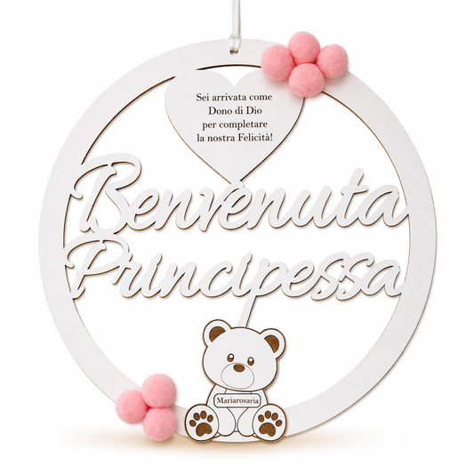 Fiocco nascita personalizzato rosa per bambina con nome inciso — Lo Realizzo®
