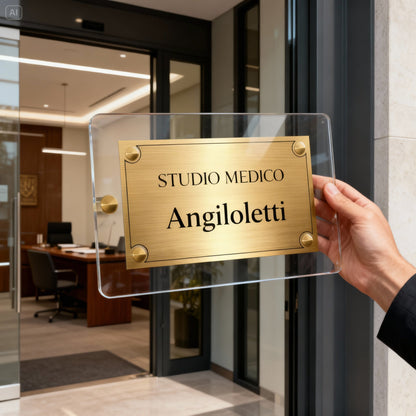 Targa Plexiglass Personalizzata per Esterno – Placca Incisa a Laser Oro o Argento | 20x15 cm o 30x20 cm | Made in Italy – Lo Realizzo®