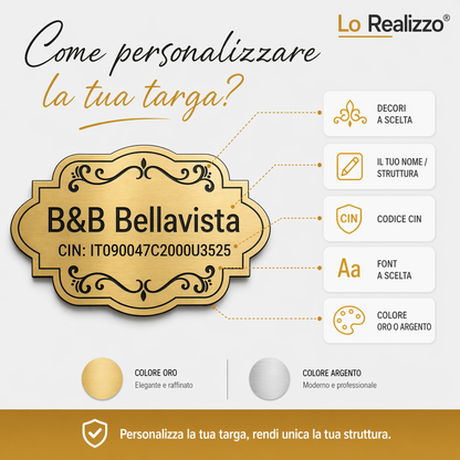 Personalizza targa CIN B&B: scegli decori, nome struttura, codice identificativo e colore — Lo Realizzo®
