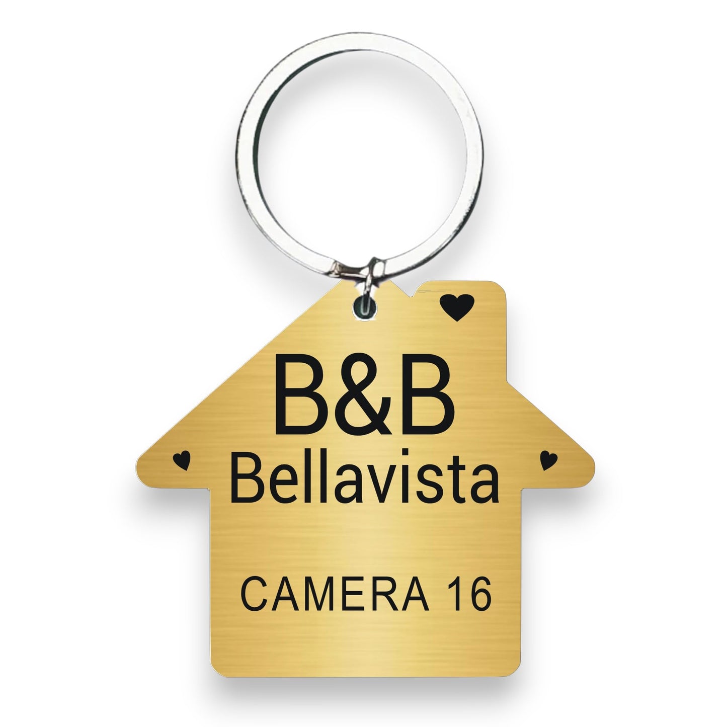 Portachiavi casetta oro personalizzato nome struttura e numero camera — Lo Realizzo®