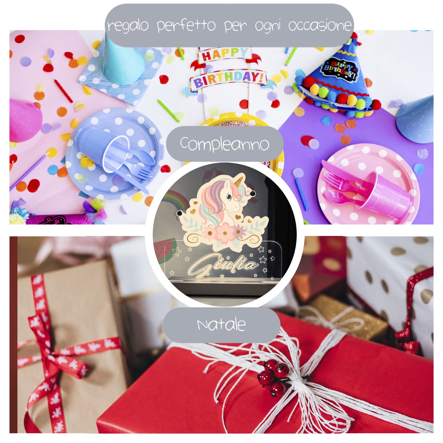 Lampada unicorno personalizzata confezione regalo battesimo — Lo Realizzo®