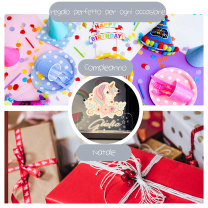 Lampada unicorno personalizzata confezione regalo battesimo — Lo Realizzo®