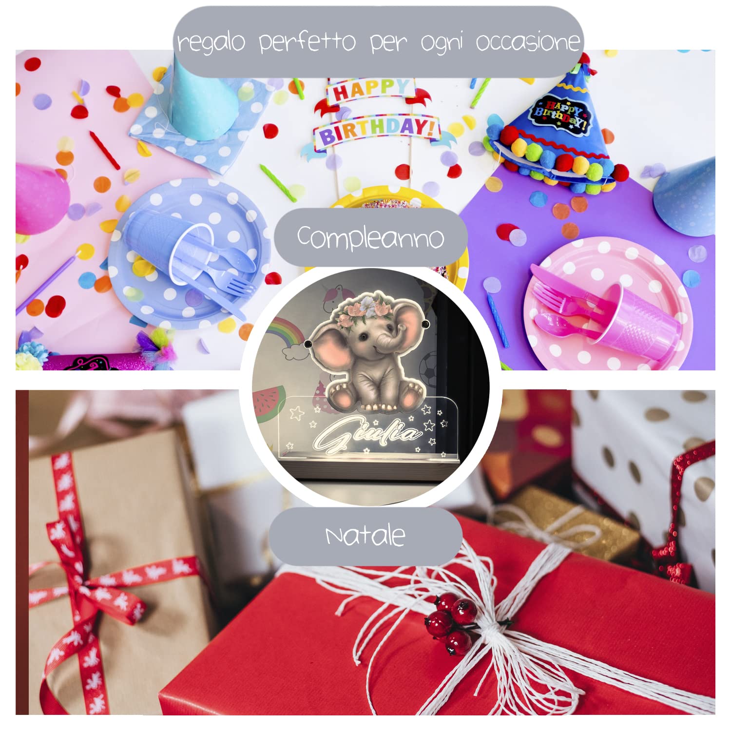 Lampada elefante personalizzata regalo nascita battesimo — Lo Realizzo®