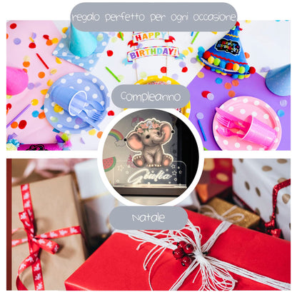 Lampada elefante personalizzata regalo nascita battesimo — Lo Realizzo®