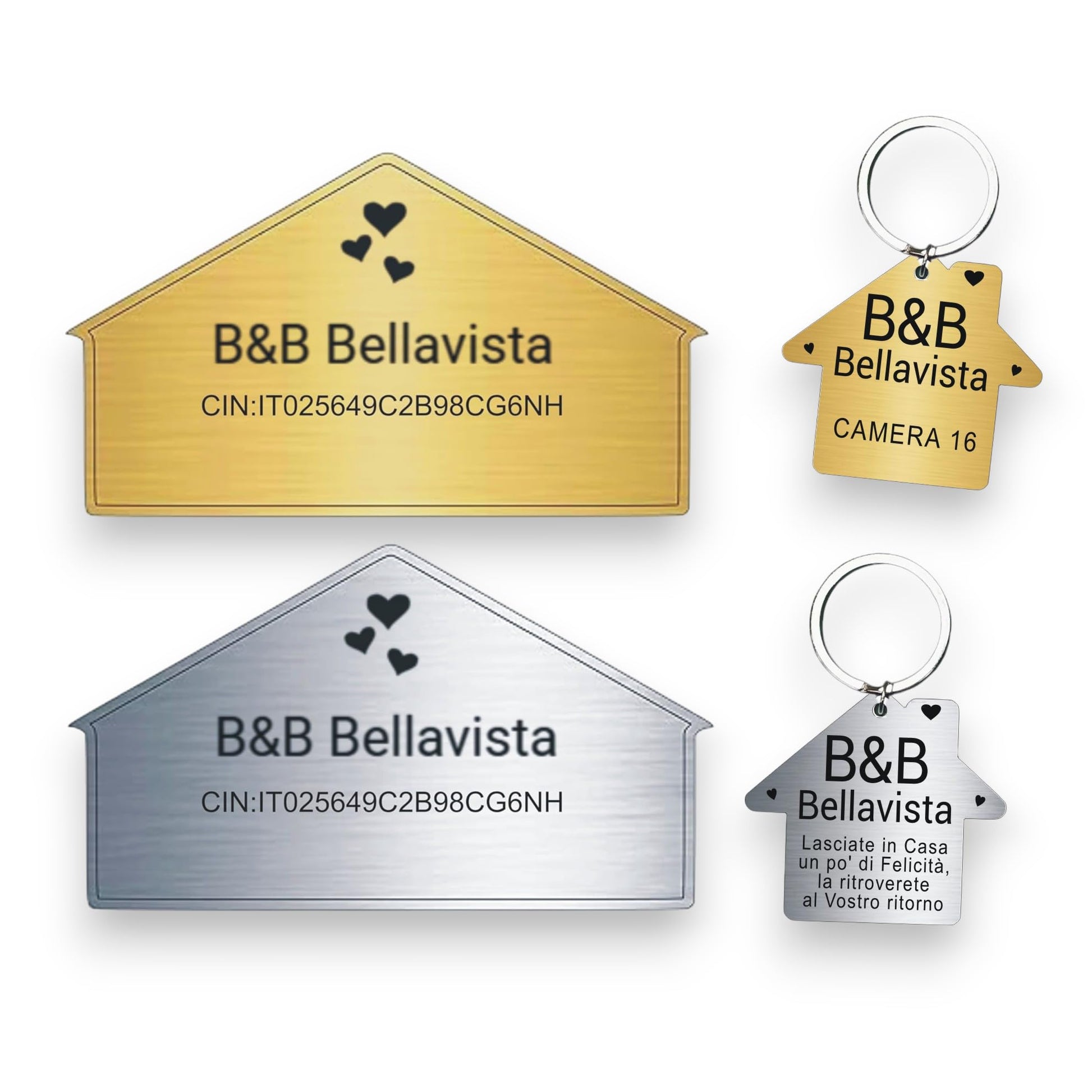 Portachiavi casetta argento incisione laser nera B&B — Lo Realizzo®