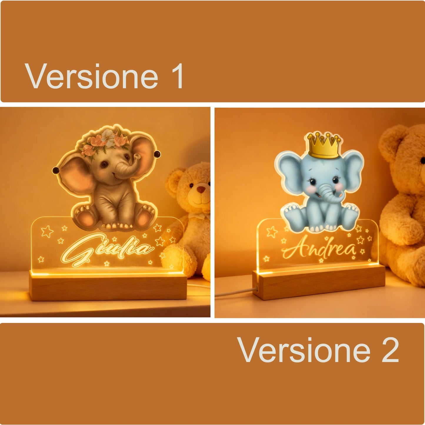 Lampada notturna elefante luce LED cameretta personalizzata — Lo Realizzo®