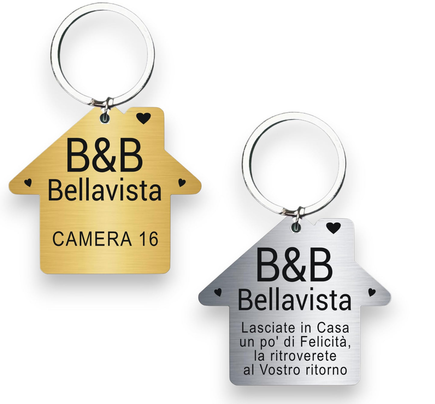 2 portachiavi casetta personalizzati B&B casa vacanze sfondo bianco — Lo Realizzo®