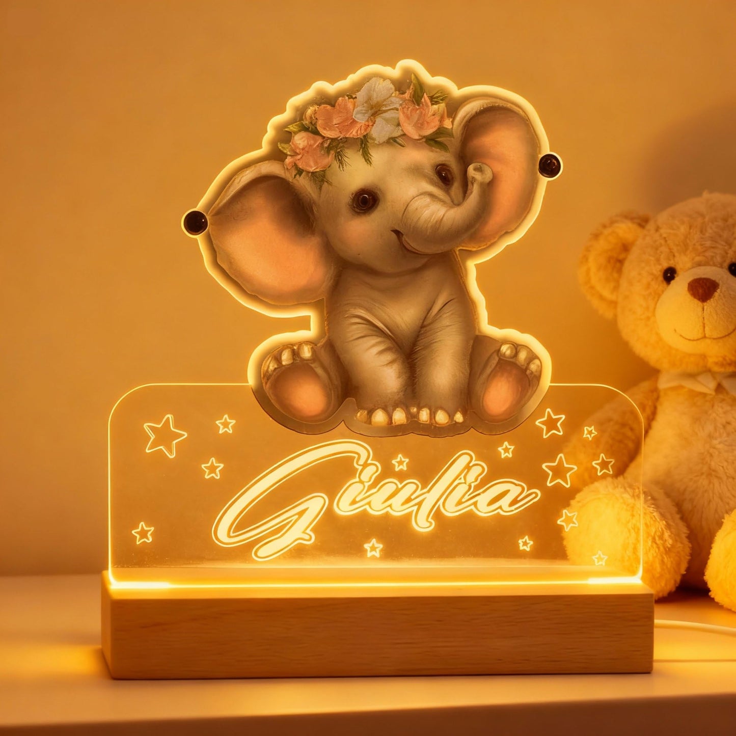 Lampada elefante personalizzata nome bambino plexiglass — Lo Realizzo®