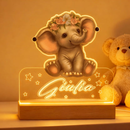 Lampada elefante personalizzata nome bambino plexiglass — Lo Realizzo®