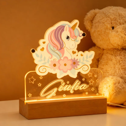 Lampada notturna unicorno personalizzata bambini da presa Lo Realizzo