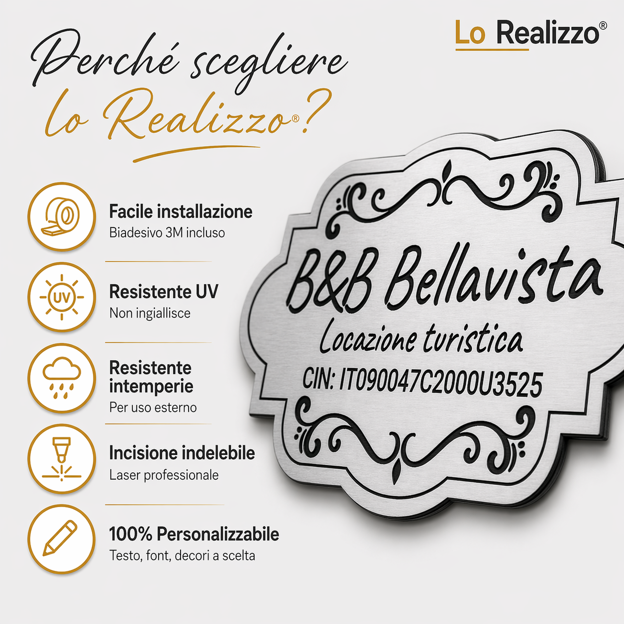 Targa CIN resistente UV e intemperie con incisione laser indelebile e biadesivo 3M incluso — Lo Realizzo®
