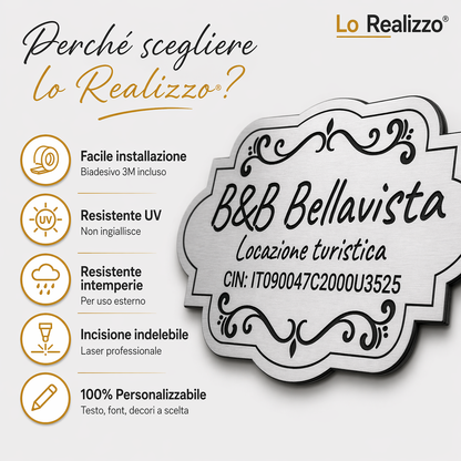 Targa CIN B&B biadesivo 3M incluso resistente UV e intemperie incisione indelebile — Lo Realizzo®