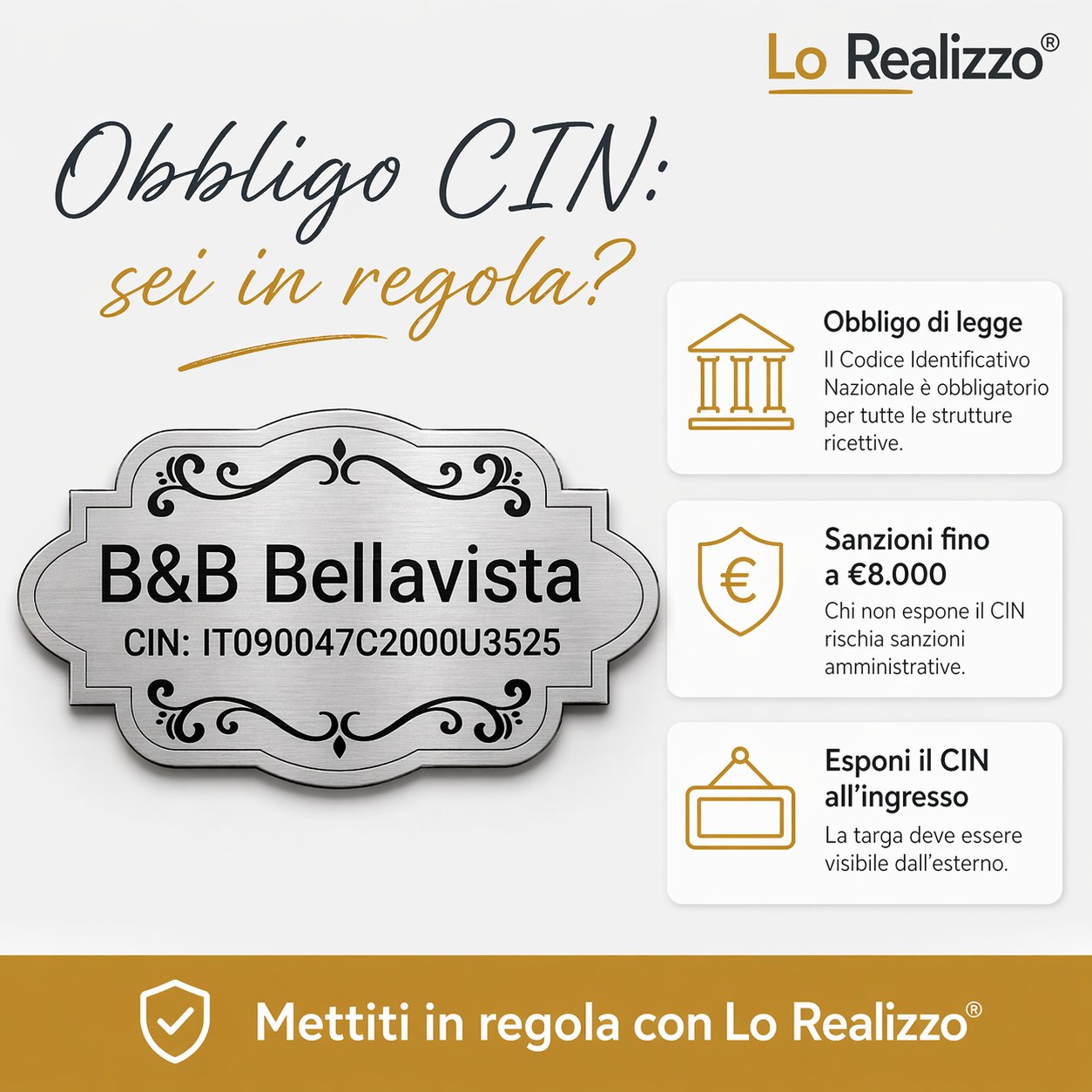 CIN obbligatorio per B&B e agriturismo: rischi sanzioni fino a €8.000 senza targa esposta — Lo Realizzo®