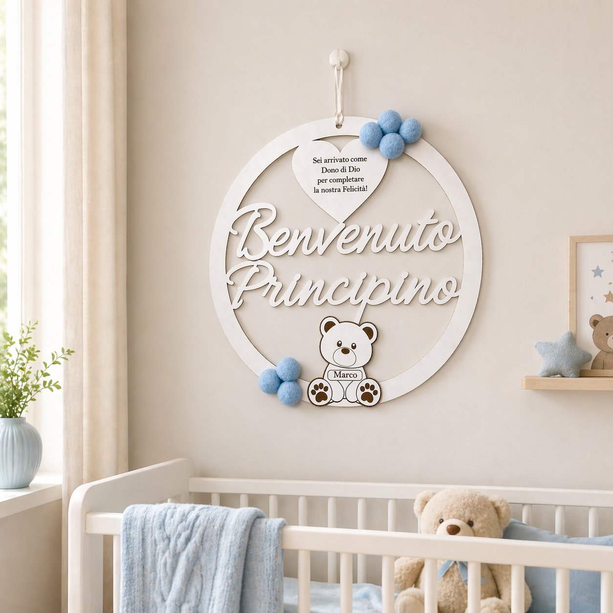 Fiocco nascita in legno decorazione cameretta neonato — Lo Realizzo®