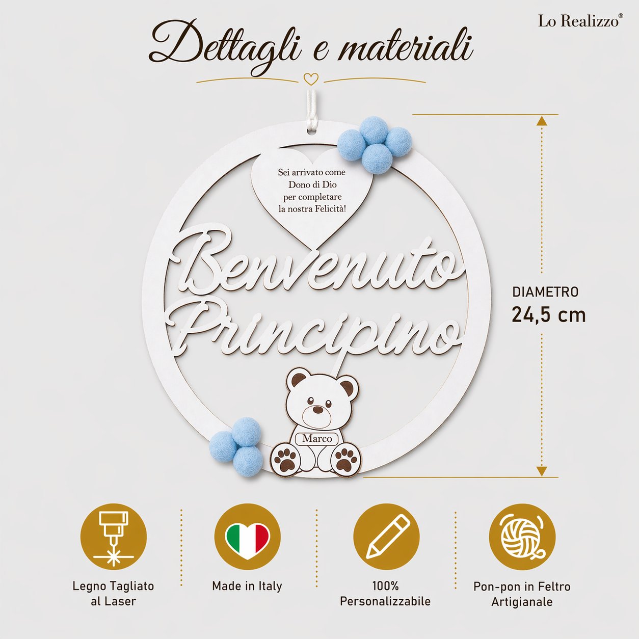 Fiocco nascita in legno - dimensioni diametro 25 cm — Lo Realizzo®