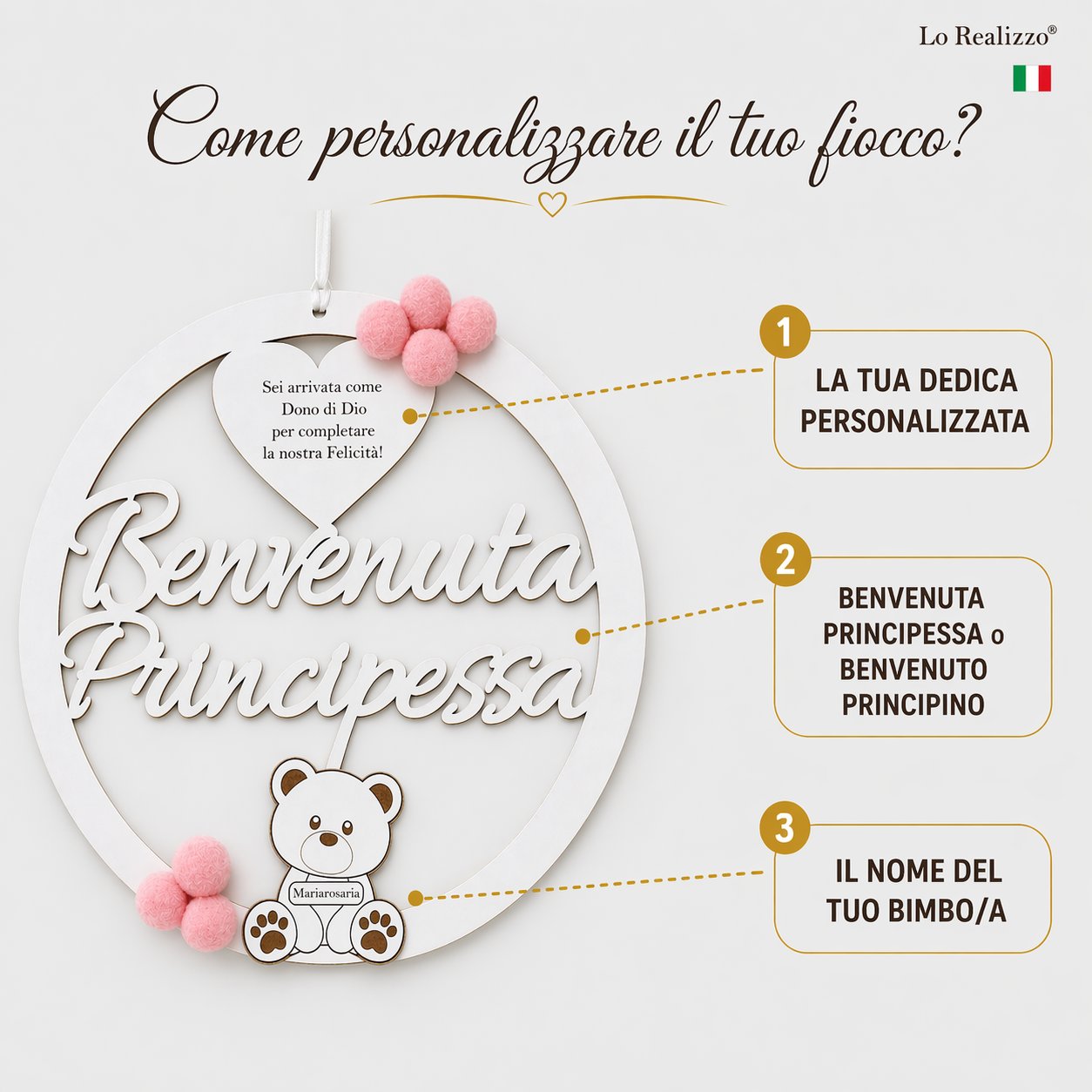 Fiocco nascita personalizzato - come personalizzare con nome e colore — Lo Realizzo®