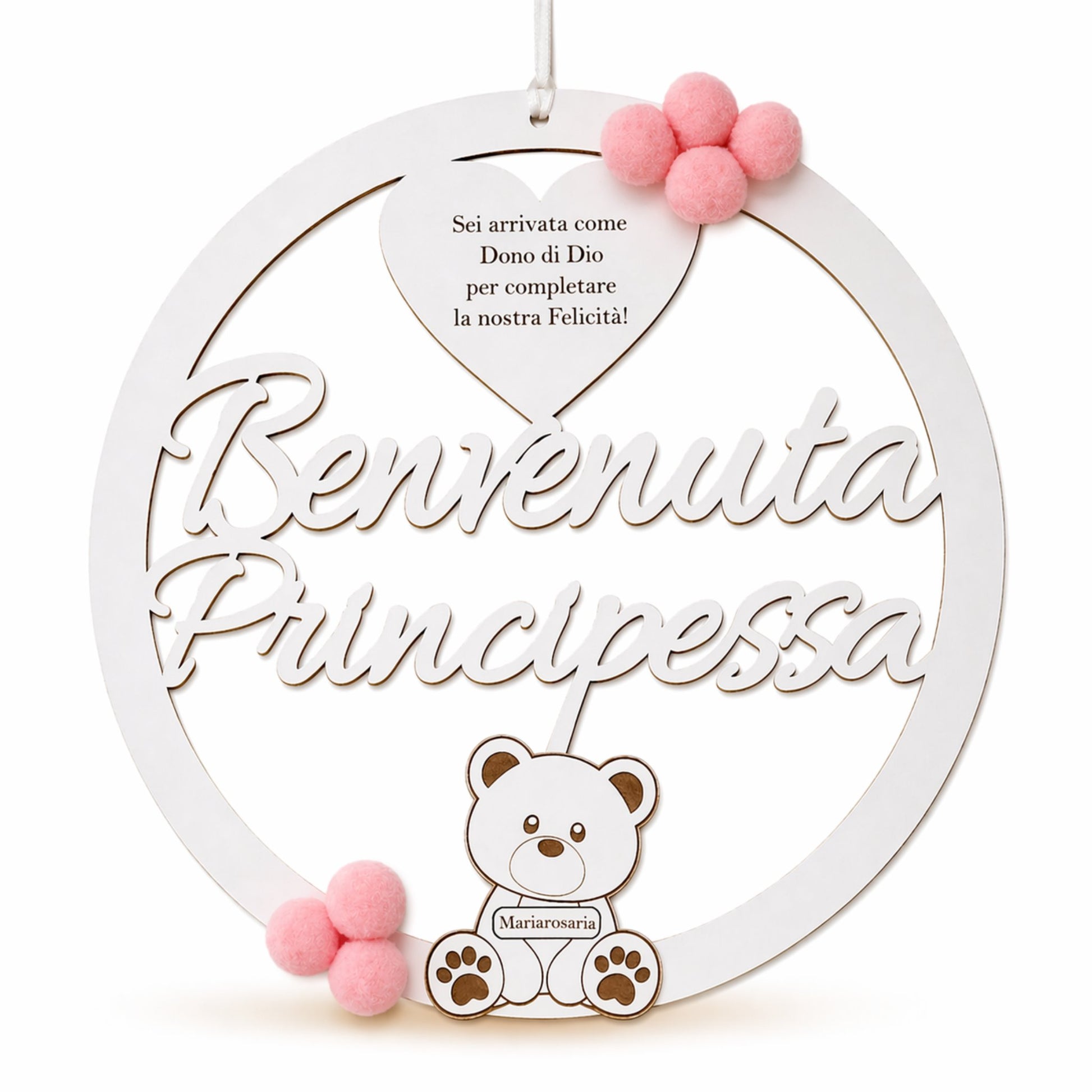Fiocco nascita personalizzato rosa per bambina con nome inciso — Lo Realizzo®