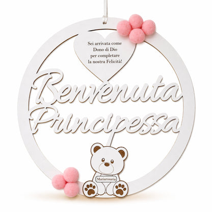 Fiocco nascita personalizzato rosa per bambina con nome inciso — Lo Realizzo®