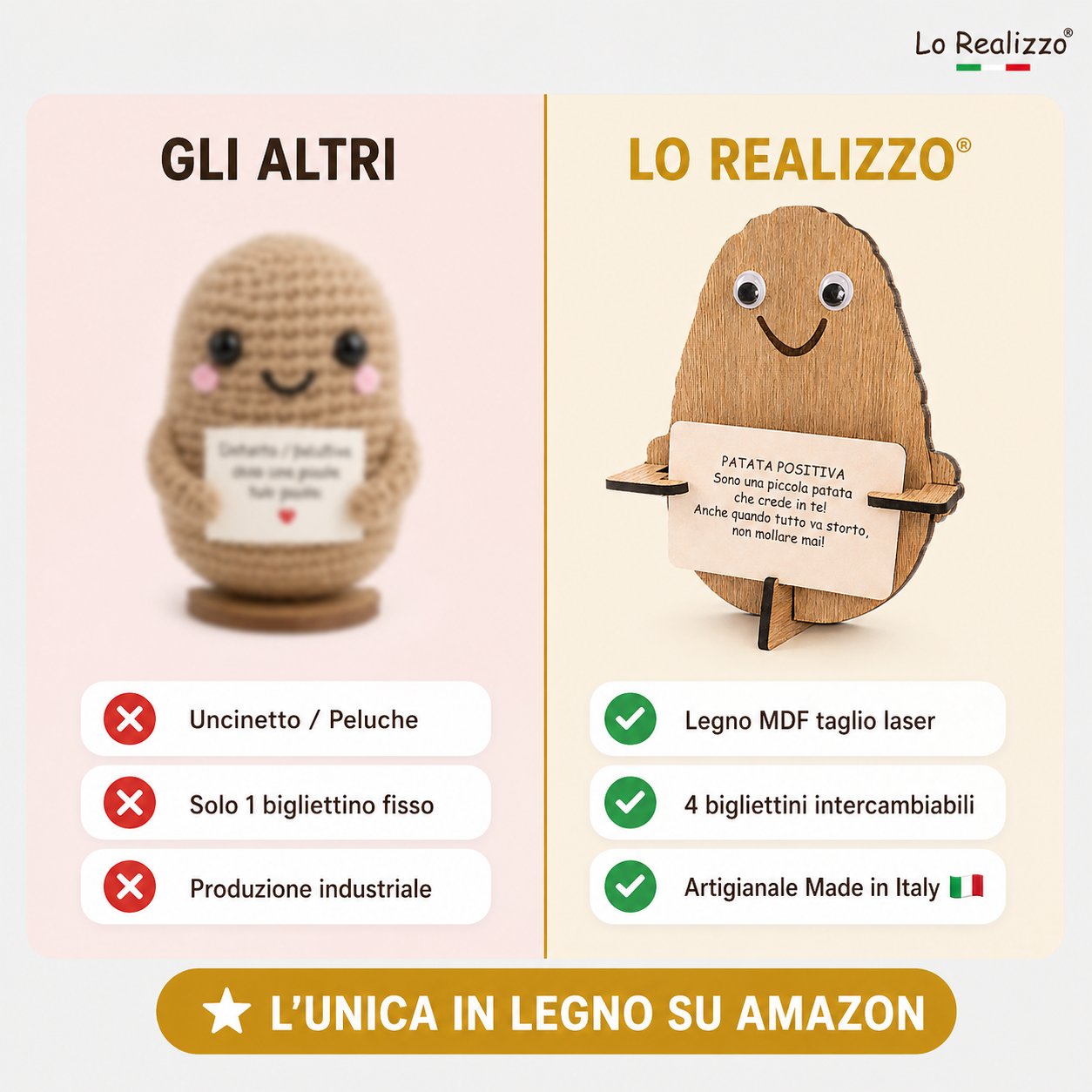 Patata positiva con 4 bigliettini intercambiabili motivazionali — Lo Realizzo®
