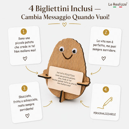 Patata positiva in legno artigianale Made in Italy gadget scrivania — Lo Realizzo®