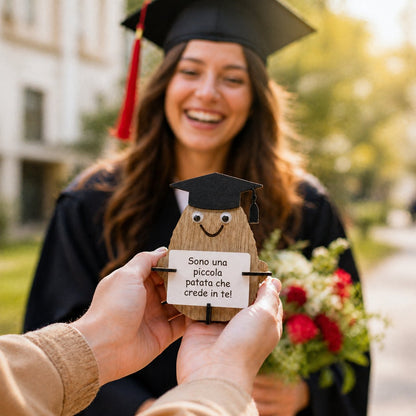 Patata positiva laurea legno portafortuna esami diploma dottorato — Lo Realizzo®