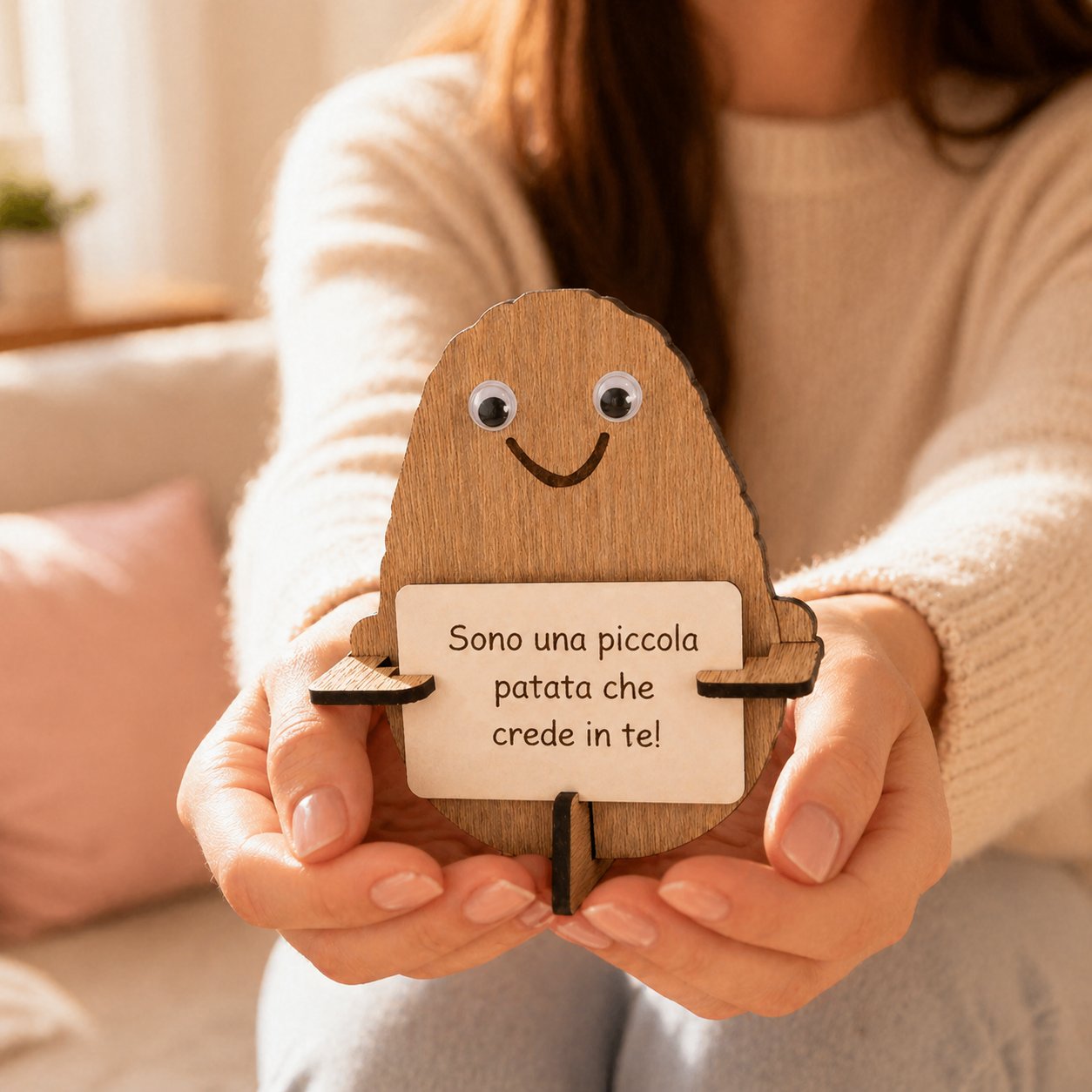 Patata positiva legno idea regalo originale compleanno portafortuna — Lo Realizzo®