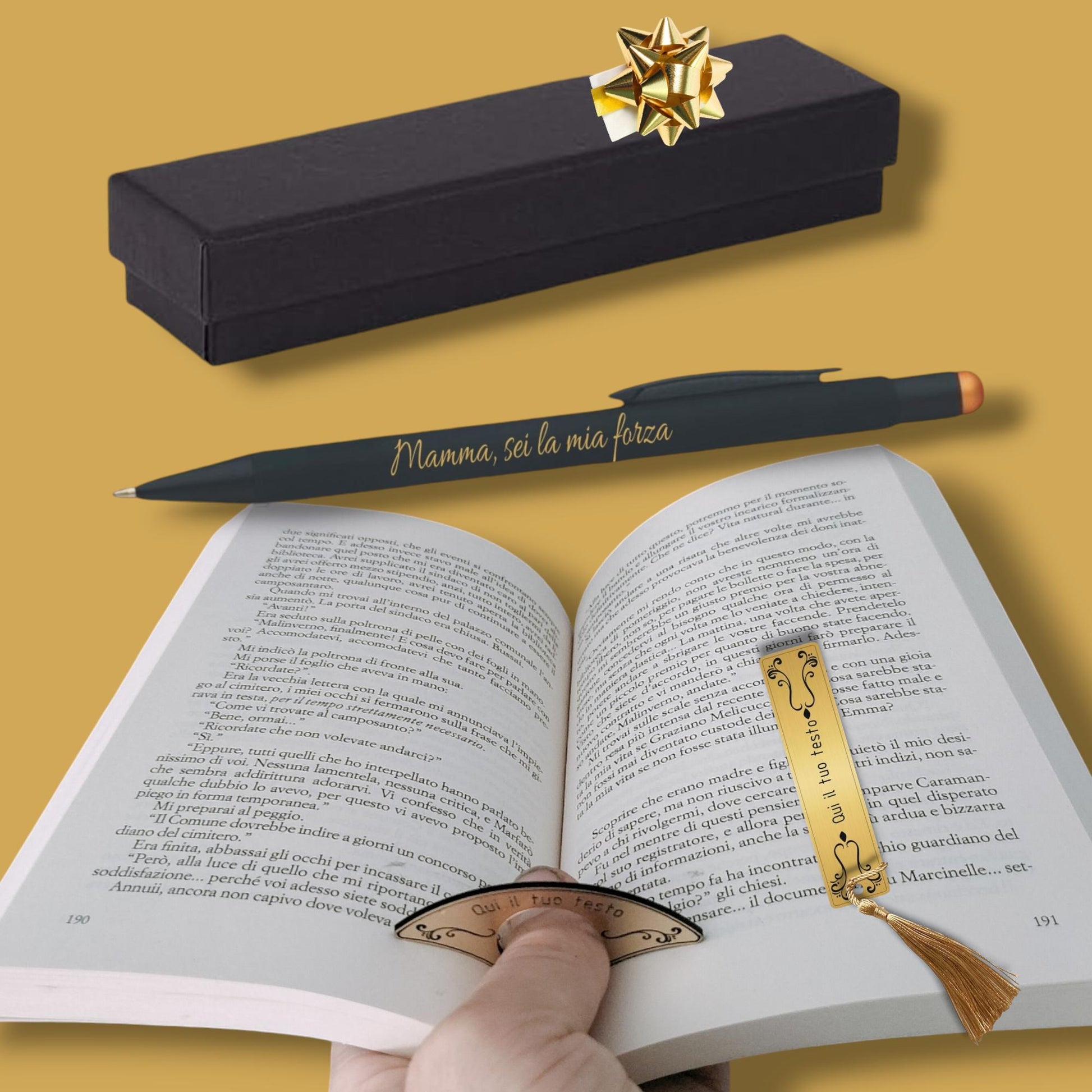 Penna metallo incisa personalizzata regalo con astuccio e segnalibro — Lo Realizzo®