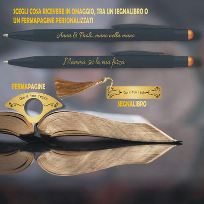 Penna metallo personalizzata con segnalibro e fermapagine omaggio — Lo Realizzo®