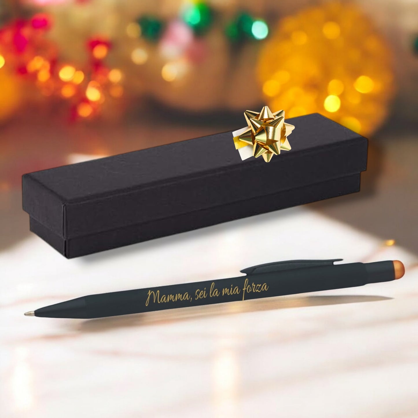 Penna personalizzata metallo nera con incisione oro confezione elegante — Lo Realizzo®