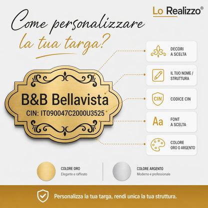Personalizza targa CIN B&B: scegli decori, nome struttura, codice identificativo e colore — Lo Realizzo®