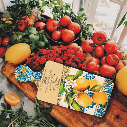 Tagliere ceramica personalizzato mamma dettaglio decorazione maiolica — Lo Realizzo®