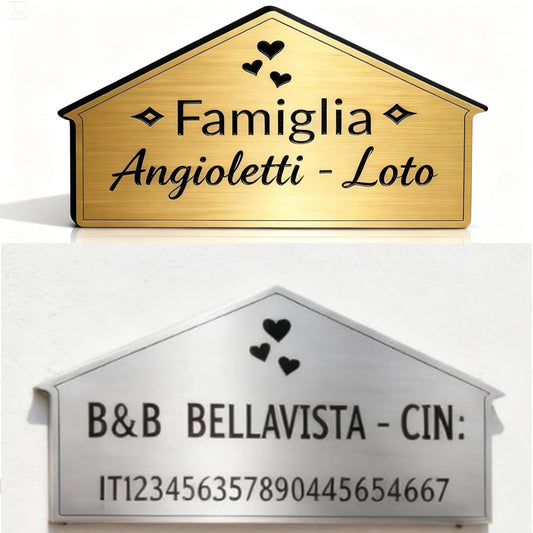 Targa casetta classica personalizzata incisione laser sfondo bianco — Lo Realizzo®