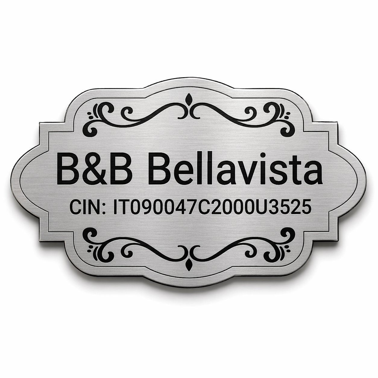 Targa CIN B&B personalizzata argento fondo bianco con nome struttura e codice CIN — Lo Realizzo®